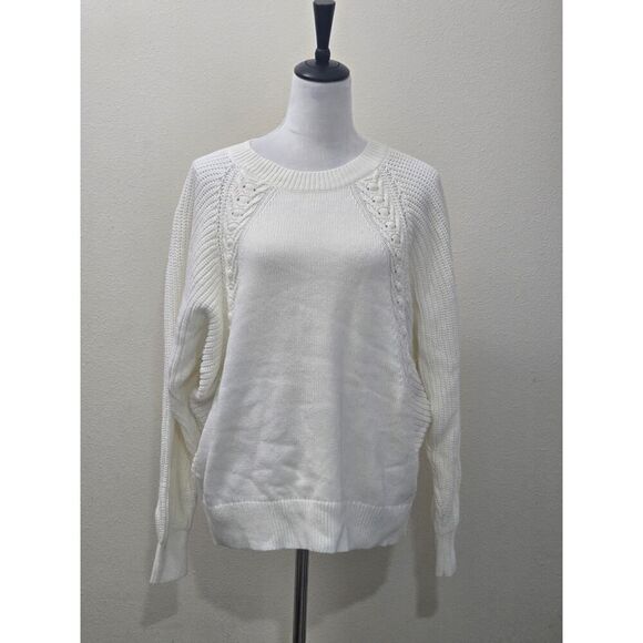 Simply Vera Vera Wang Mixed Stitch Dolman Sweater White Pullover Crewneck Size L - Picture 2 of 9